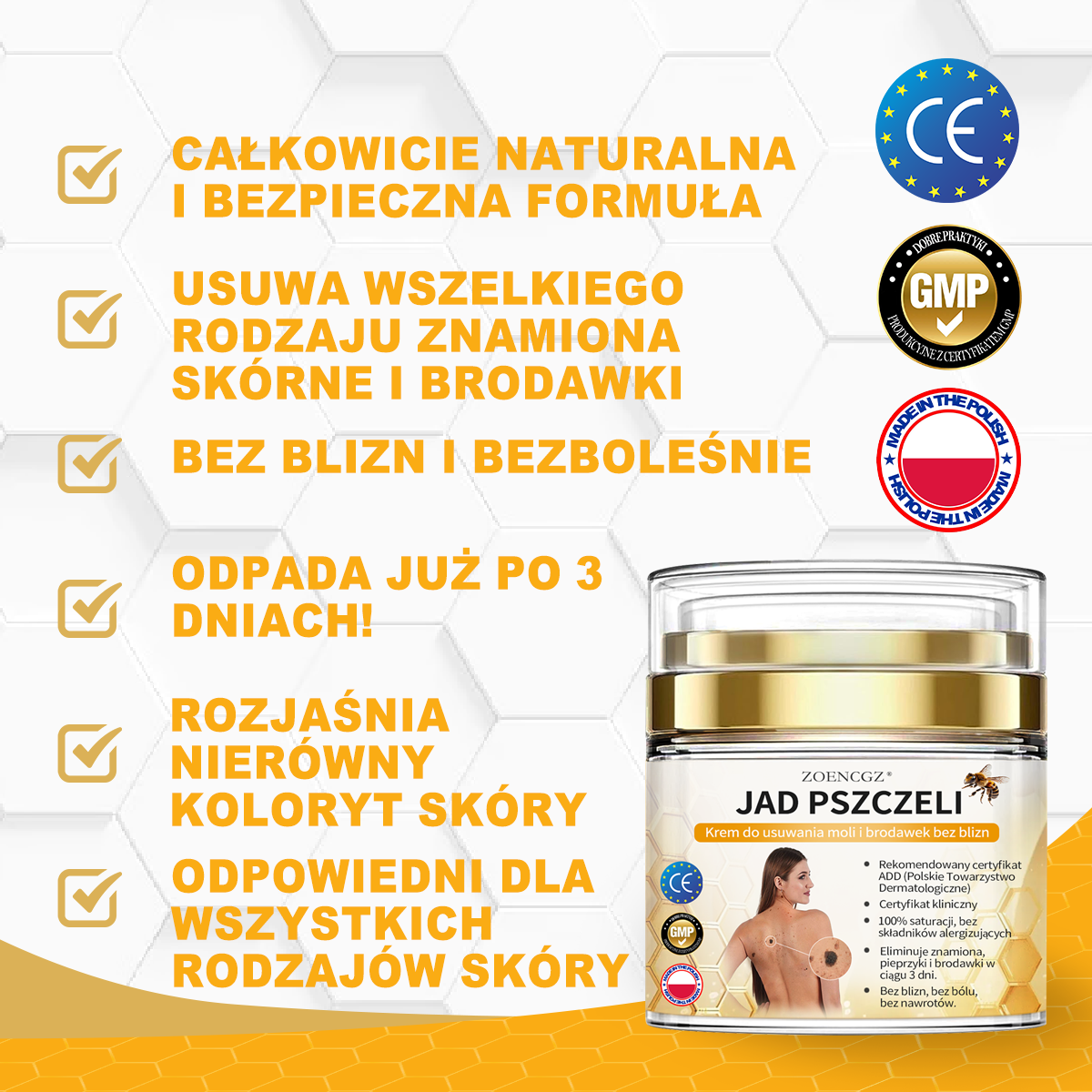 🏆 Zoencgz™ krem z jadem pszczelim na znamiona i brodawki(Certyfikacja PZH)